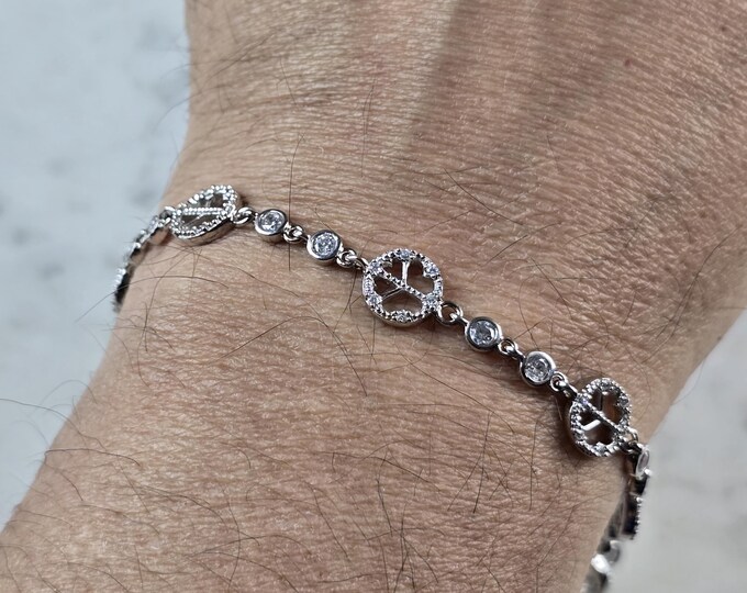 Womens Sterling Silver CZ Anklet Peace Bracelet, 8.8g E832
