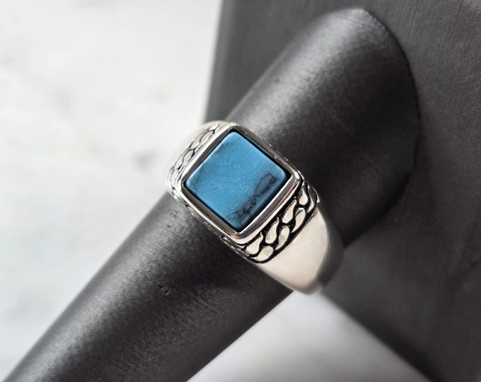 Mens Sterling Silver Modernist Turquoise Ring 6.4g E4004