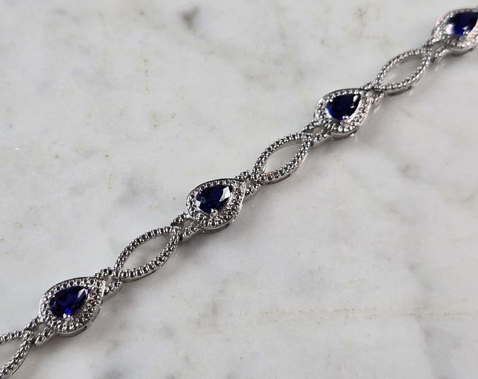 Womens Vintage Estate Sterling Silver Modernist Sapphire Bracelet 9.8g #E6662