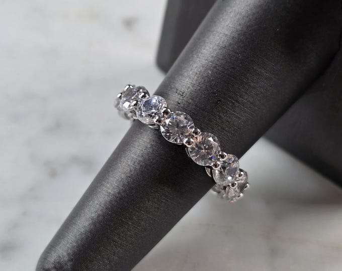 Womens Vintage Estate Sterling Silver Modernist CZ Eternity Ring 5.8g E3243