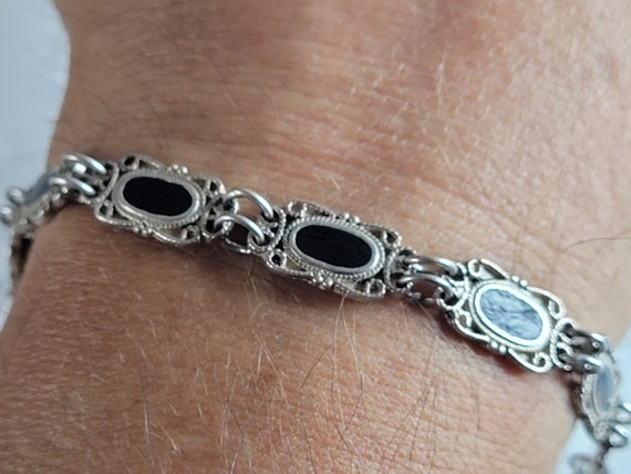 Womens Vintage Estate Sterling Silver Onyx Bracelet 14.6g