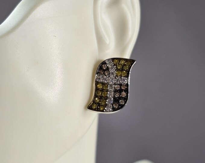 Womens Vintage Estate Sterling Silver Modernist CZ Earrings 4.7g E3487