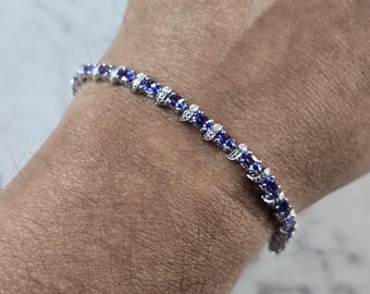 Womens Vintage Estate Sterling Silver Tanzanite Bracelet 10.1g E7288