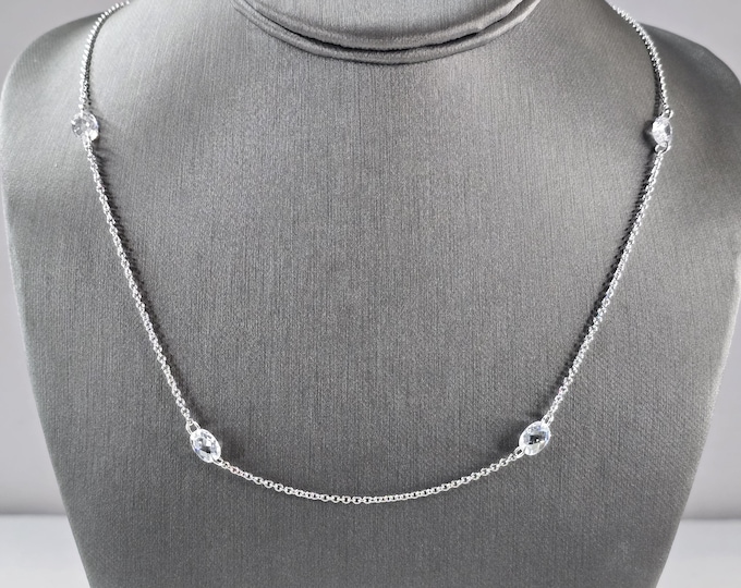 Womens Sterling Silver Modernist CZ Necklace 6.5g E3074