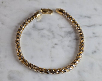 Womens Vintage Estate 14K White & Yellow Gold Modernist Bracelet 24.7g E7451