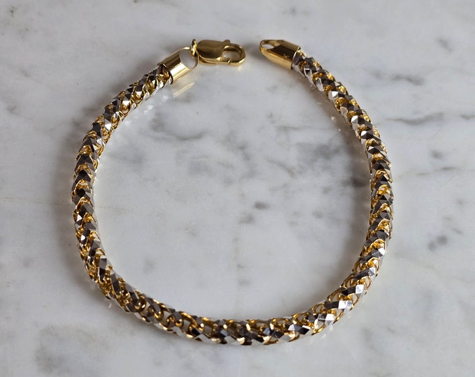 Womens Vintage Estate 14K White & Yellow Gold Modernist Bracelet 24.7g E7451