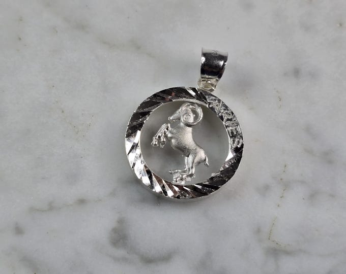 Womens Vintage Estate Sterling Silver Zodiac Aries Pendant 4.1g E2373