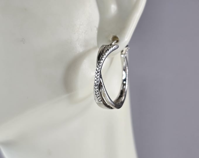Womens Vintage Estate Sterling Silver Modernist Hoop Earrings 5.5g E6680