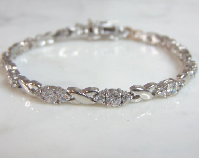 Womens Vintage Estate Sterling Silver CZ Bracelet 13.8g E5954