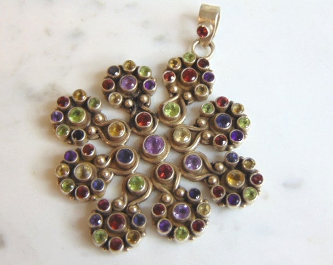 Womens Vintage Estate Sterling Silver Multi Stone Pendant 33.2g E5461