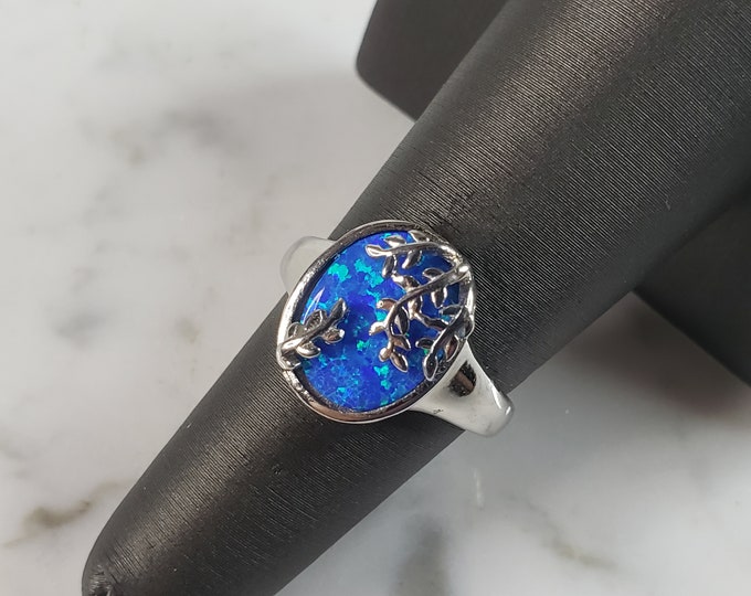 Womens Estate Sterling Silver Modernist Blue Opal Ring 4.8g E1422