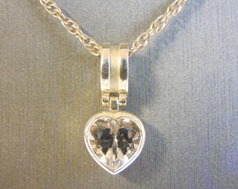 Womens Vintage Sterling Silver Heart CZ Stone Pendant W/ Necklace 11.3g E4513