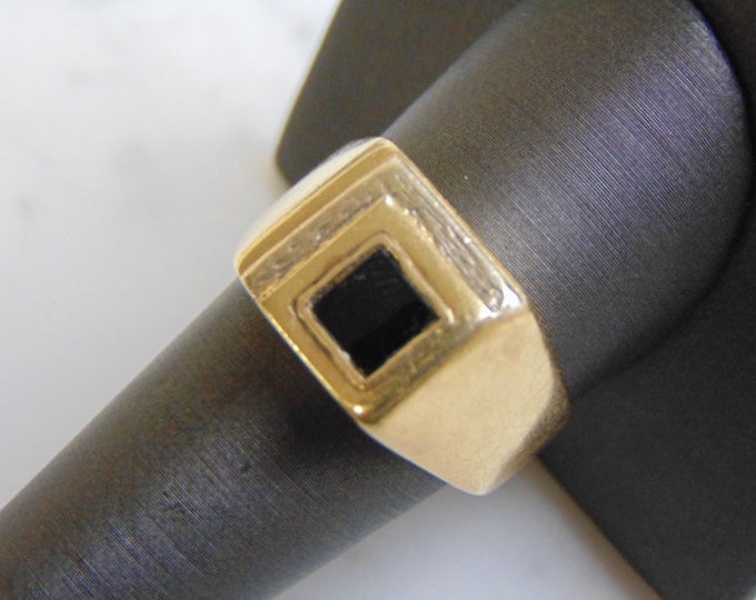 Men's Vintage Estate 14K Yellow Gold Band Ring W/ Black Onyx 10.2g E1995