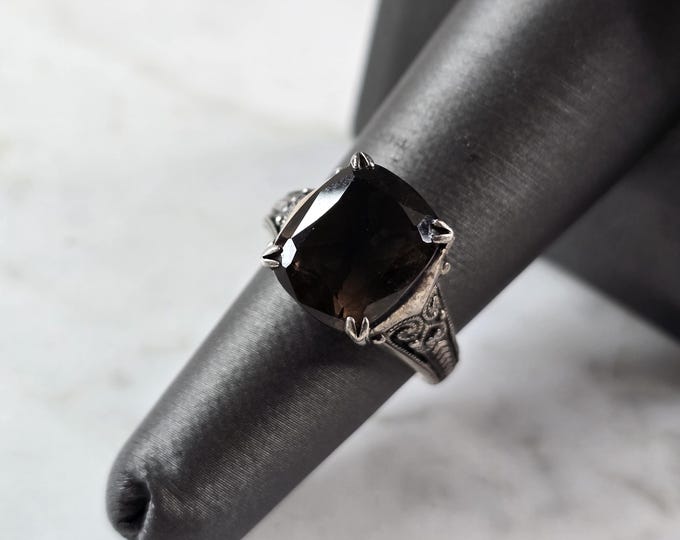 Womens Vintage Estate Sterling Silver Smoky Quartz Ring 5.8g E7994