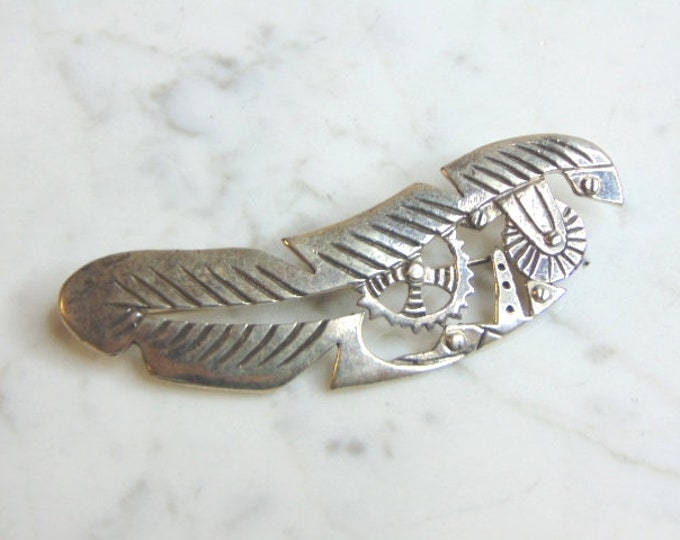 Womens Vintage Estate Sterling Silver Native American Feather Brooch 13.1g E1542