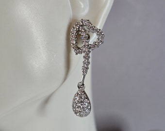 Womens Vintage Estate Sterling Silver CZ Dangle Heart Earrings 5.0g E7654