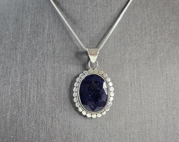Womens Estate Sterling Silver Natural Sapphire Pendant Necklace 10.1g E802