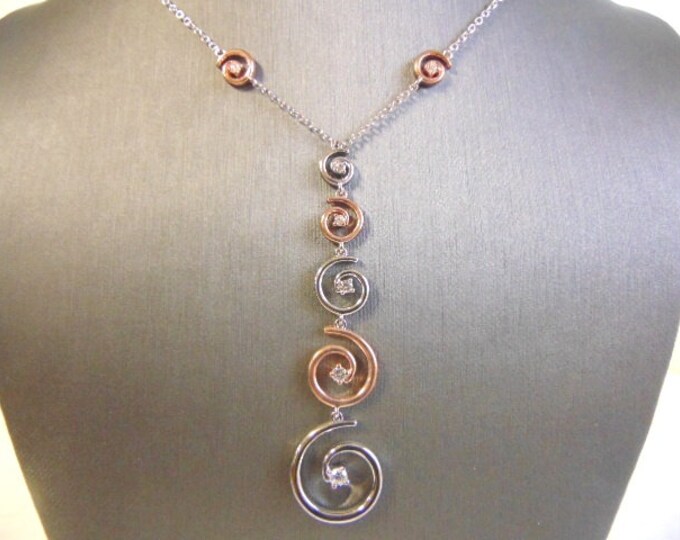 Women's Sterling Silver Necklace W/ Spiral CZ Stone Pendant 9.5g #E4234