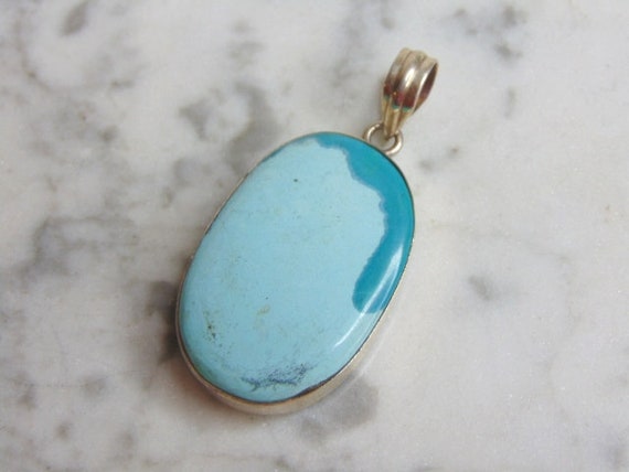 Womens Vintage Estate Sterling Silver Turquoise Stone Pendant E4765