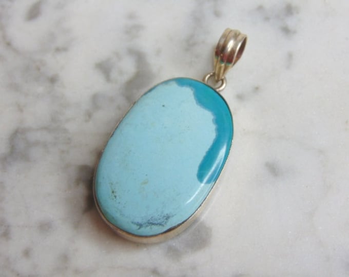 Womens Vintage Estate Sterling Silver Turquoise Stone Pendant 16.2g E4765
