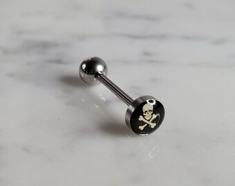 New Surgical Steel Goth Skull Bones Nipple Ear Tongue Piercing Barbell  E2731