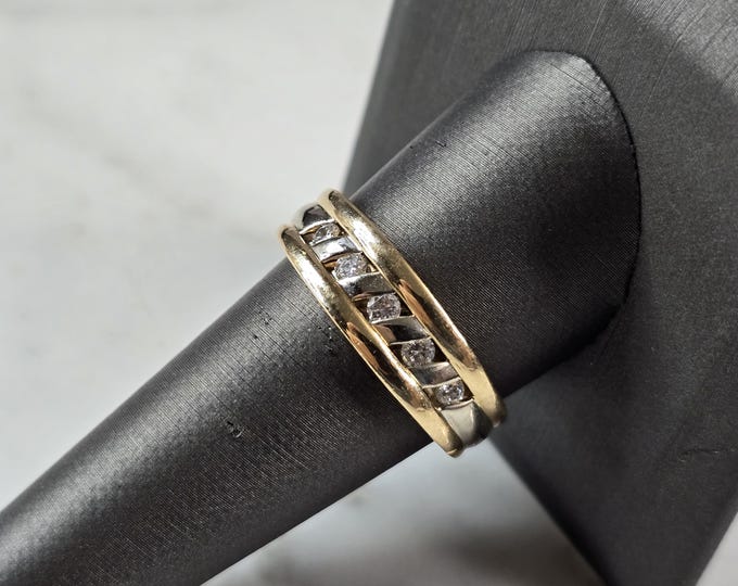 Mens Vintage Estate 14K Yellow & White Gold Diamond Ring 7.2g E7229