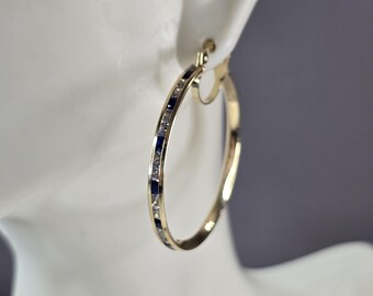 Womens 14K Yellow Gold Spinel & CZ Hoop Earrings, 4.5g E3763