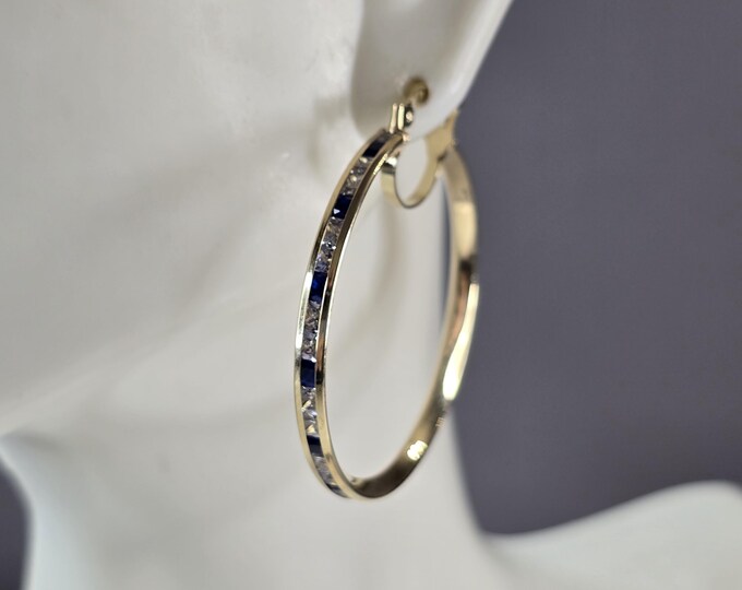 Womens 14K Yellow Gold Spinel & CZ Hoop Earrings, 4.5g E3763