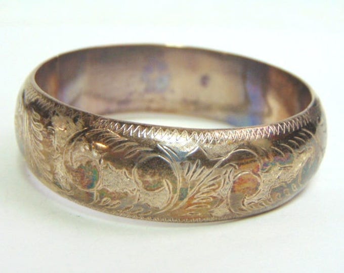 Vintage Estate Sterling Silver Etched Bangle Bracelet 36.0g E3502