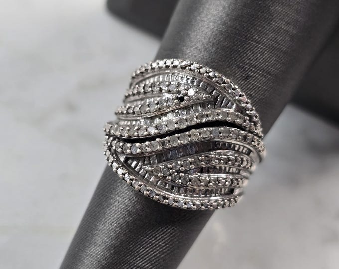 Womens Vintage Estate Sterling Silver Modernist Diamond Ring 6.8g #E6179