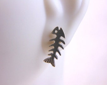 Pr Womens Sterling Silver Bone Fish Earrings 1.5g E1076