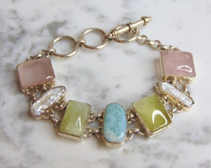 Womens Vintage Estate Sterling Silver Multi Stone Bracelet 41.0g E4948