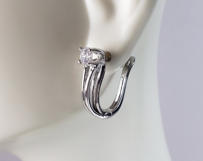 Womens Vintage Estate Sterling Silver CZ Earrings 4.3g E2980
