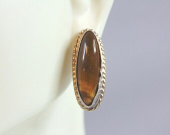 Womens Vintage Single Sterling Silver Tigers Eye Earring 3.5g E2715