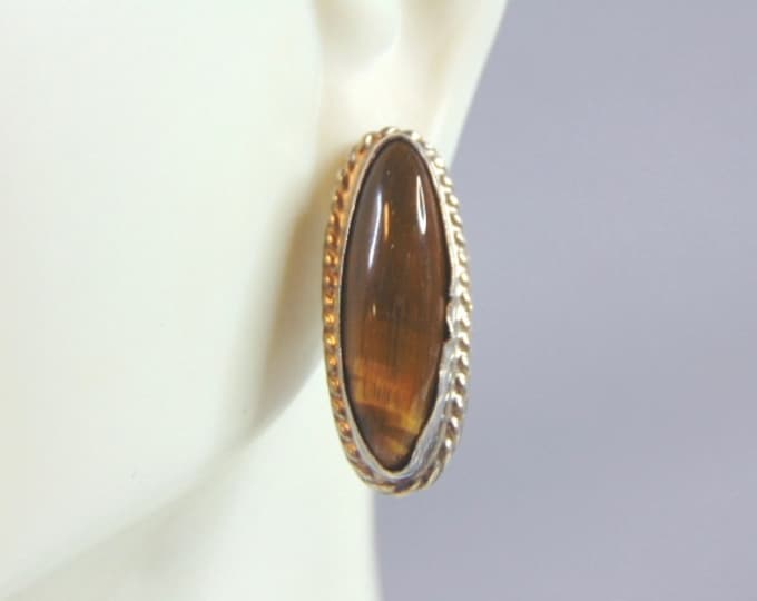 Womens Vintage Single Sterling Silver Tigers Eye Earring 3.5g E2715
