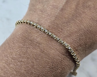 Womens Vintage Estate 14K Yellow Gold Diamond Tennis Bracelet 7.2g E7577