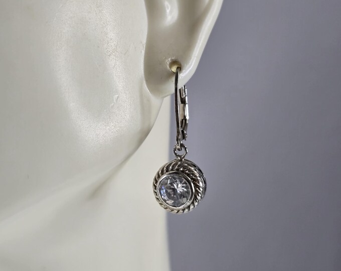 Womens Vintage Estate Sterling Silver CZ Dangle Earrings 3.6g E7974