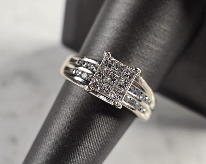 Womens Vintage Estate 14K White Gold Diamond Ring, 6.4g E7820