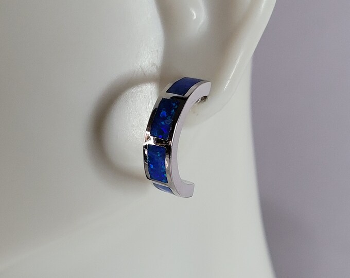 Womens Sterling Silver Modernist Blue Opal Earrings 4.5g E2881