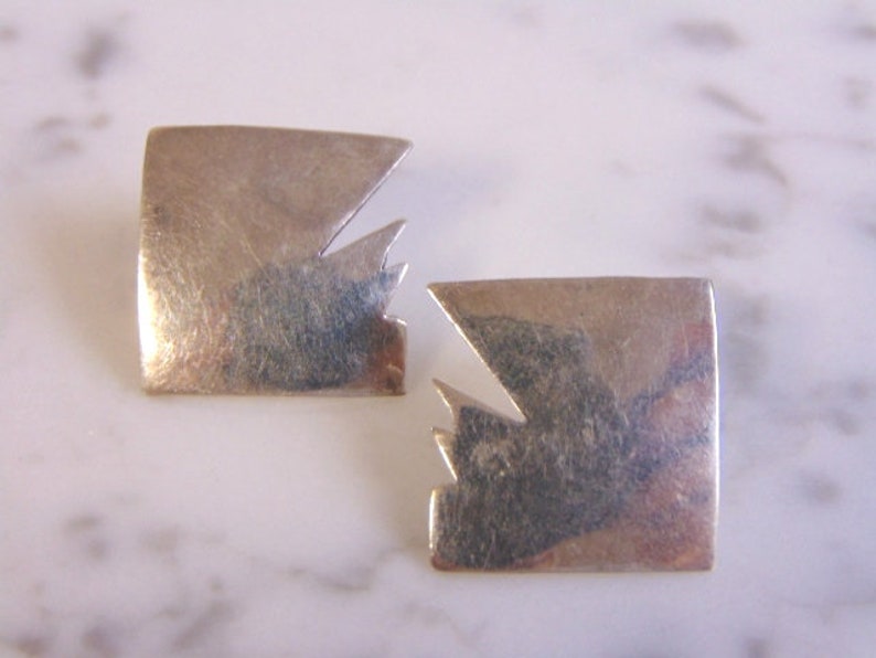 Womens Vintage Estate Sterling Silver Modernist Earrings 5.7g E4344
