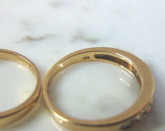 Women's Vintage Estate 10K Yellow Gold Diamond Engagement Ring Set