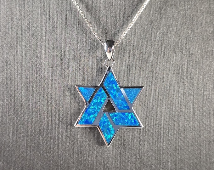 Sterling Silver Jewish Judaica Star of David Opal Pendant Necklace 6.4g E4752