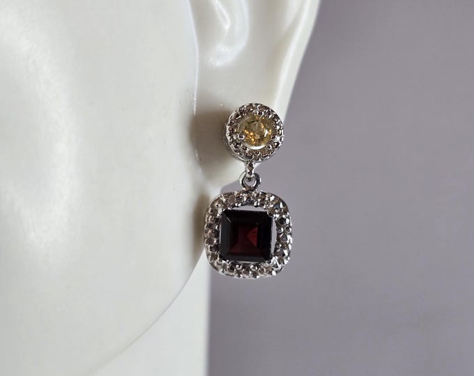 Pr Womens Vintage Estate Sterling Silver Multi Stone Stud Earrings 3.1g E2256