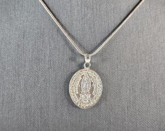 Womens Sterling Silver Religious Lady of Guadalupe Pendant Necklace 7.9g E4178