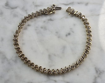 Womens Vintage Estate 14K Gold Diamond Tennis Bracelet 9.6g E1834