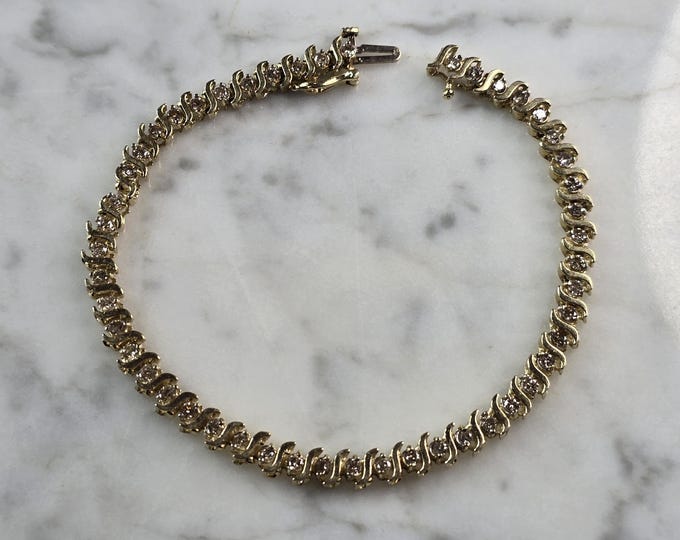Womens Vintage Estate 14K Gold Diamond Tennis Bracelet 9.6g E1834
