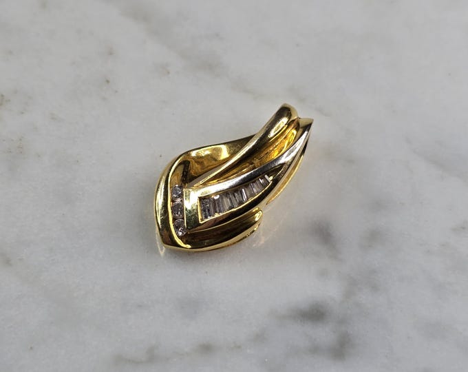 Womens Vintage Estate 14K Gold Modernist Diamond Pendant 2.8g #E5567