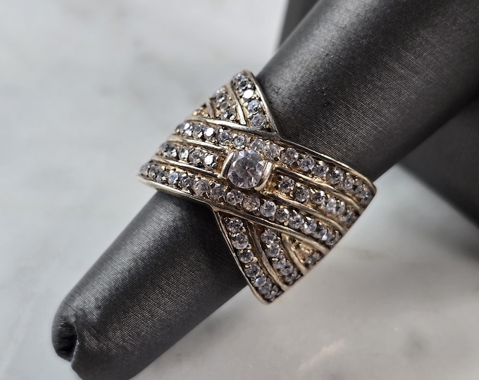 Womens Vintage Estate Sterling Silver Gold Tone CZ Ring 10.3g E1633