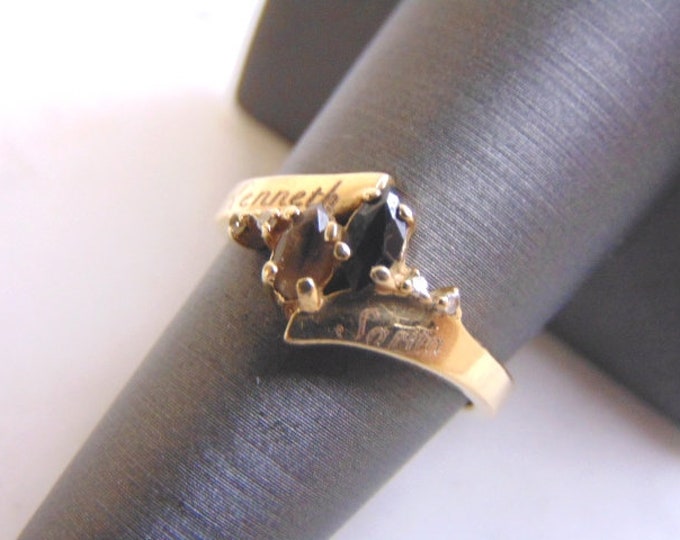 Womens Vintage Estate 14k Yellow Gold Sapphire & Smoky Quartz Ring 3.9g E2592
