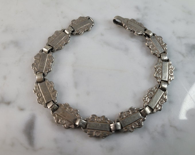 Womens Vintage Estate Sterling Silver Floral Chain Link Bracelet, 25.8g #E2185